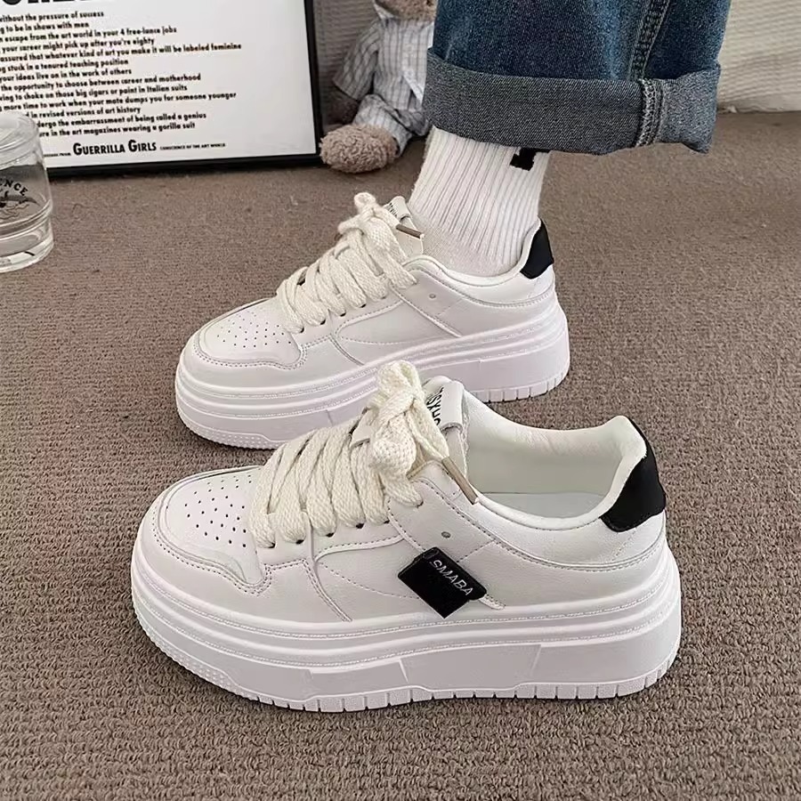 Ddmysports Korean Style Casual Sneakers Women Spring Autumn Internet Celebrity Height Increasing Versatile Breathable Thick Sole Bread White Shoes Out