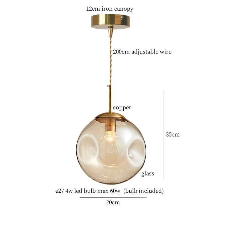 IWHD champagne Uneven Glass LED Hanging Lamp Nordic Modern Style Bedroom Bedside Bar Living Dining Room Home Decor Pendant Lighting XJ2500613