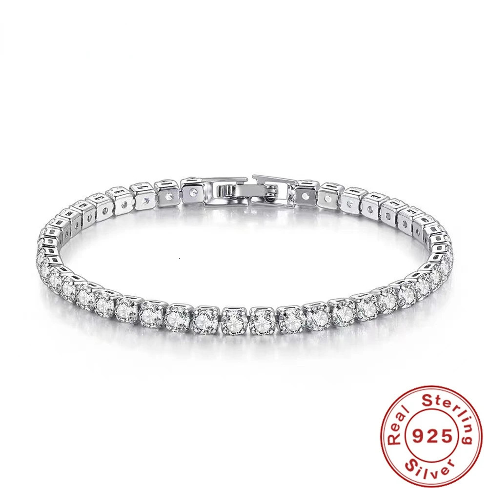 925 Sterling Silver Bracelet Zircon Chain Bracelet For Women Fashion Simple Engagement Wedding Glamour Jewelry 4MM 17.5CM 250610