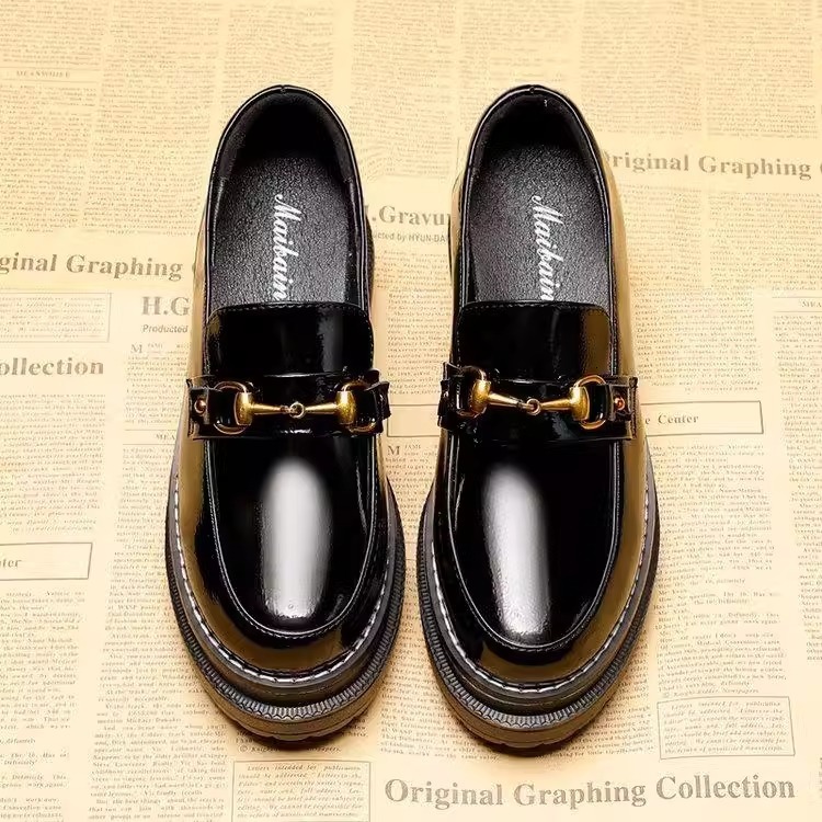 Ddmysports Thick Soled Women S British Style Autumn New Wedge Small Leather Shoes All Season Platform Versatile Loafers For Outdoor Shoes