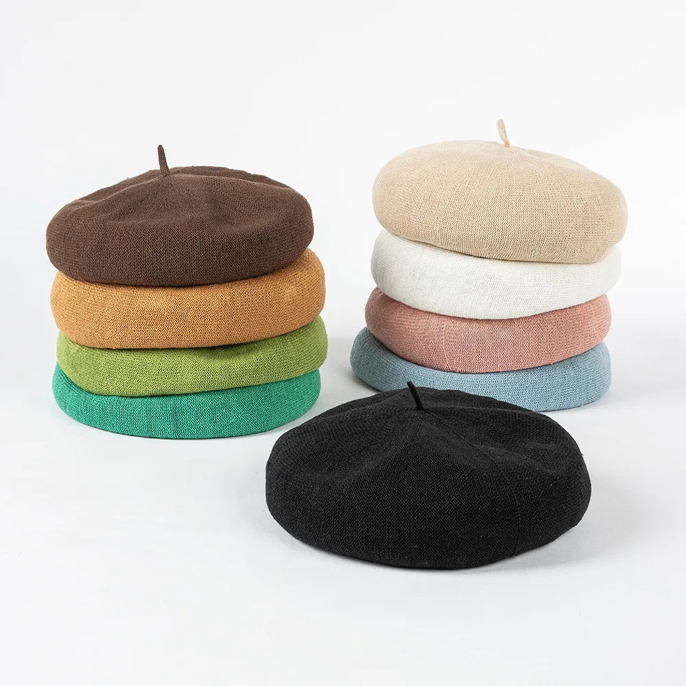 Womens Knitted Linen Beret Hats French Ladies Painters Hat Deep Brim Mushroom Caps Beanie Soft Breathable Oversized Large Size 250604