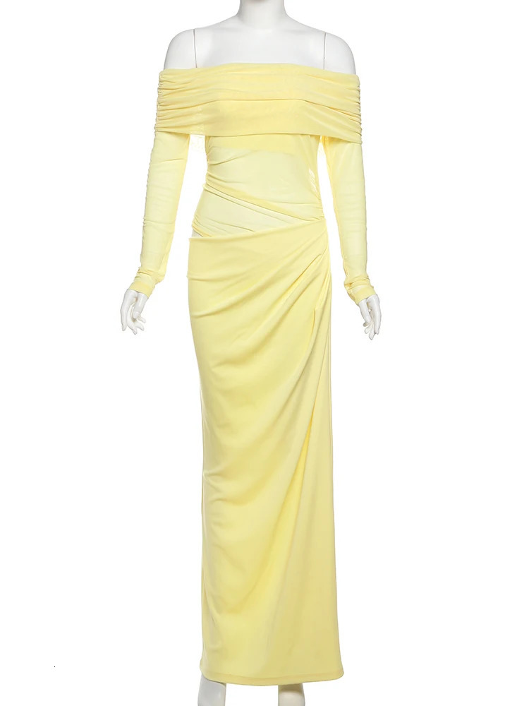 Nibber Sexy Dress Women Spring Patchwork Mesh Elegant Slash Neck Ruched Fit Chic Birthday Party Festival Vacation Vestidos 250613