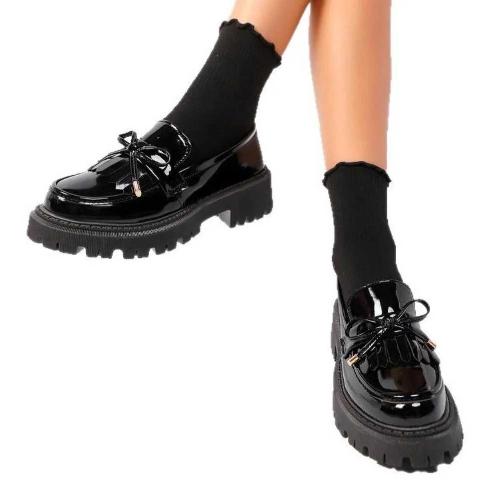 2025 Plus Size 42 Summer Black Vintage Platform Flats Shoes Women Easy To Put Butterfly Knot Med Heels Loafers Daily Shoes XJ250614