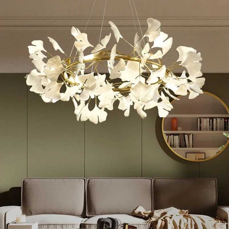 Creative Ginkgo Leaves Luxury Acrylic Chandelier Modern Living Room Lights Lustre Home decor G9 Bulb Dining Room Pendant Lamp XJ2500613