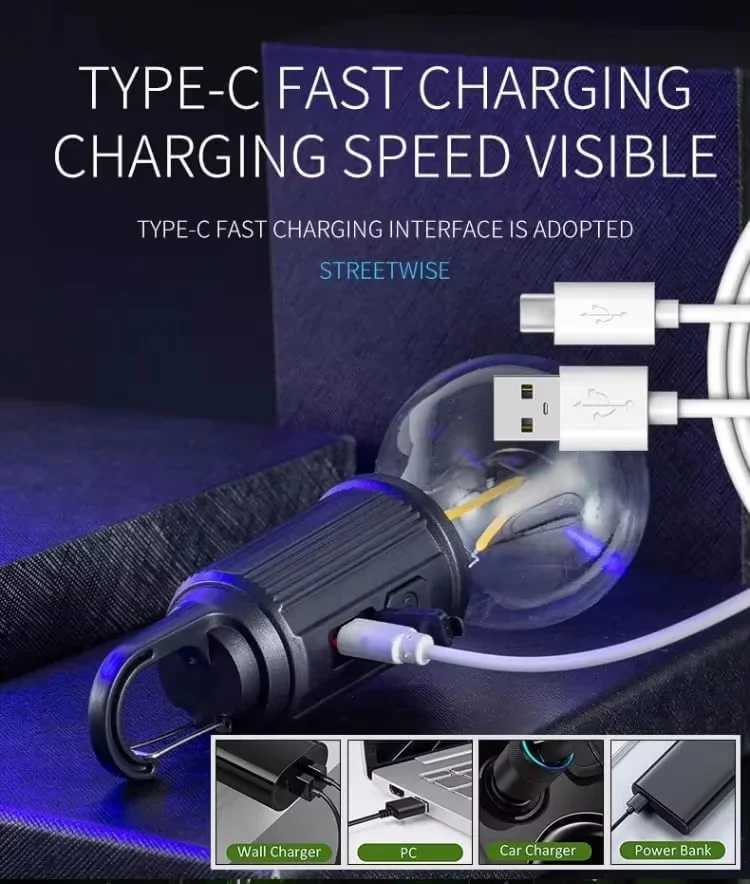 Portable Outdoor LED Camping Light with 3 Modes Super Emergency USB Rechargeable with Hook for Tent Fishing Nightlights W250613