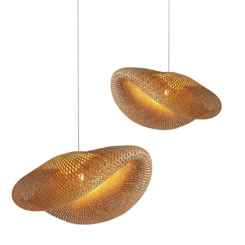 Retro Hand Woven Bamboo Chandelier Chinese style Droplight Hotel Bedroom Living room Art Decor Hanging Lamp indoor pendant lightXJ2500613