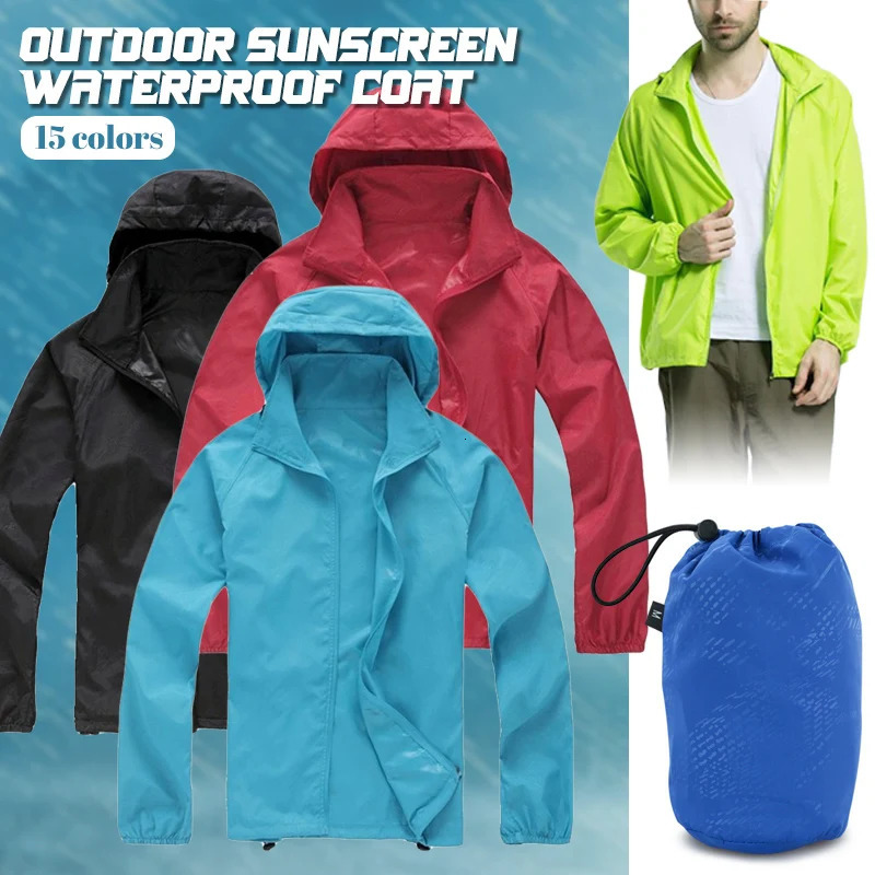 Men Women Quickdrying Jacket Thin Unisex Waterproof Raincoat Outdoor Hiking Cycling Sunscreen UltraLight Rainproof Coat 250614