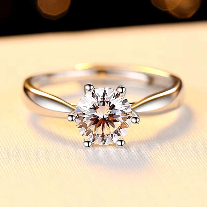 Custom Solitaire Rings White Gold Plated Moissanite 1ct Non Fading Jewelry Accessory Women Promise Rings 925 Sterling Silver