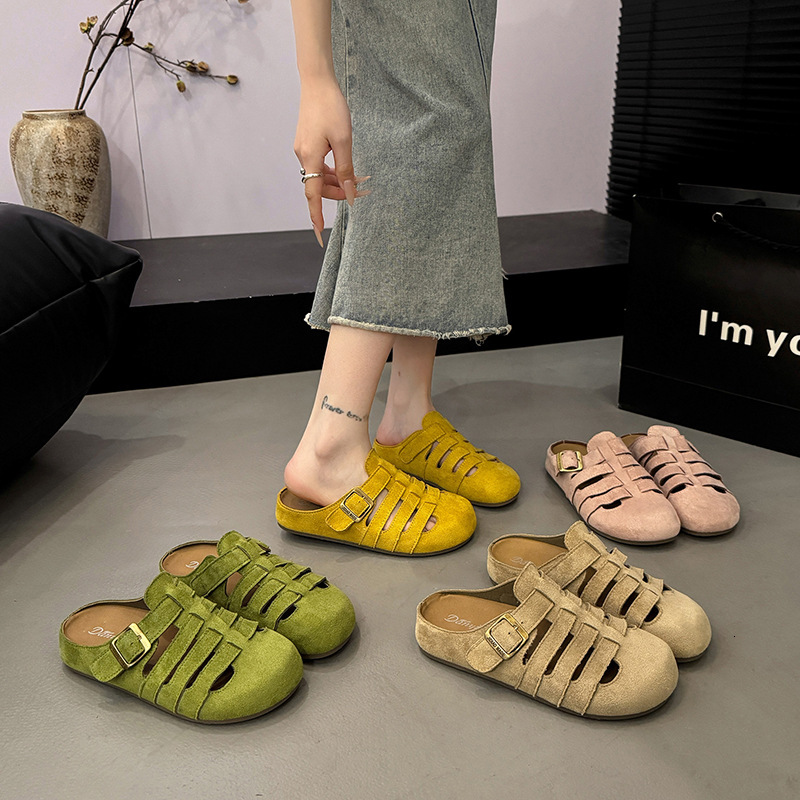 Ddmyoutdoor Baotou Half Slippers For Women Summer Outdoor New Woven Hollow Breathable Comfortable Flat Lazy Sandals Outdoor Shoes