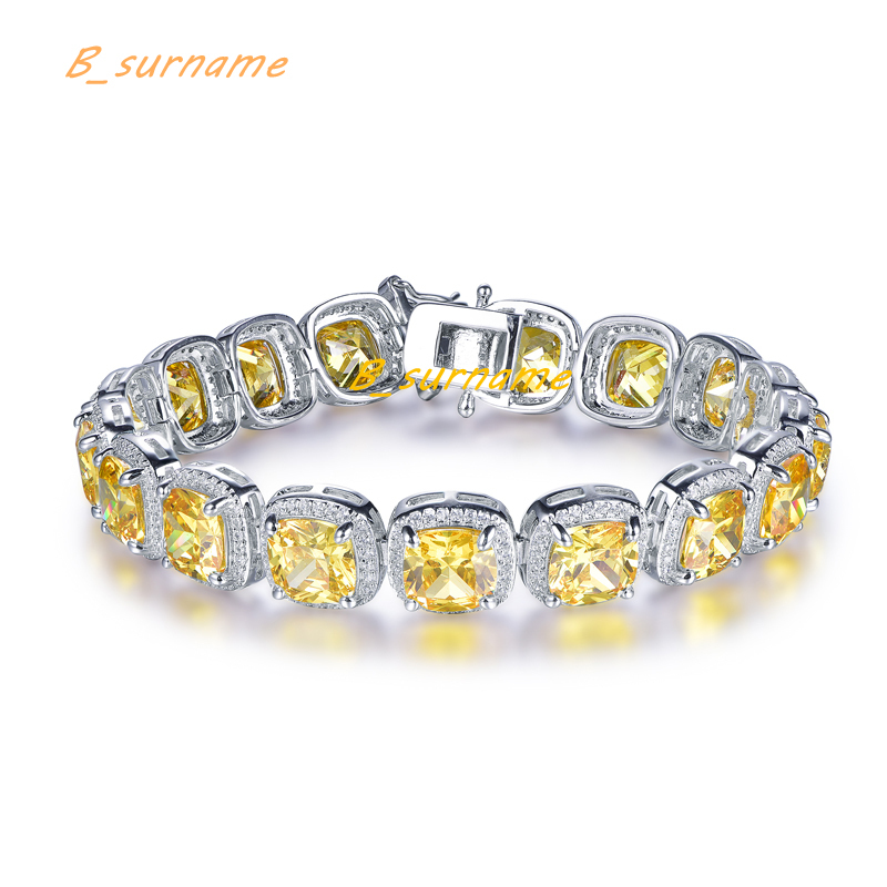 Kirin Jewelry Custom 925silver Mens Hip Hop Tennis Chain Zirconia Cuban Chain Square Diamond Ice Candy Bracelet