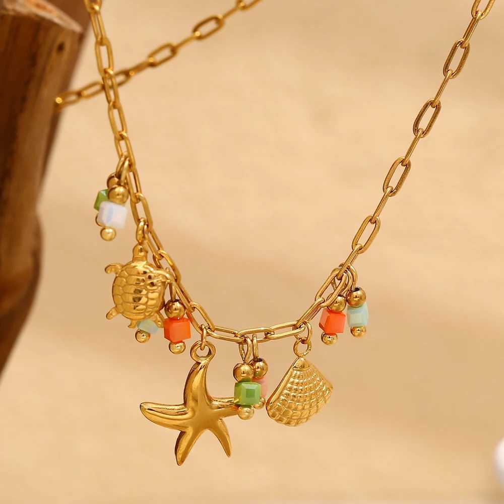 Stainless Steel Necklace Plated with 18k Gold Color Statement Jewelry Natural Stone Waterproof Daily Necklace for Women Premium Gift Z250614