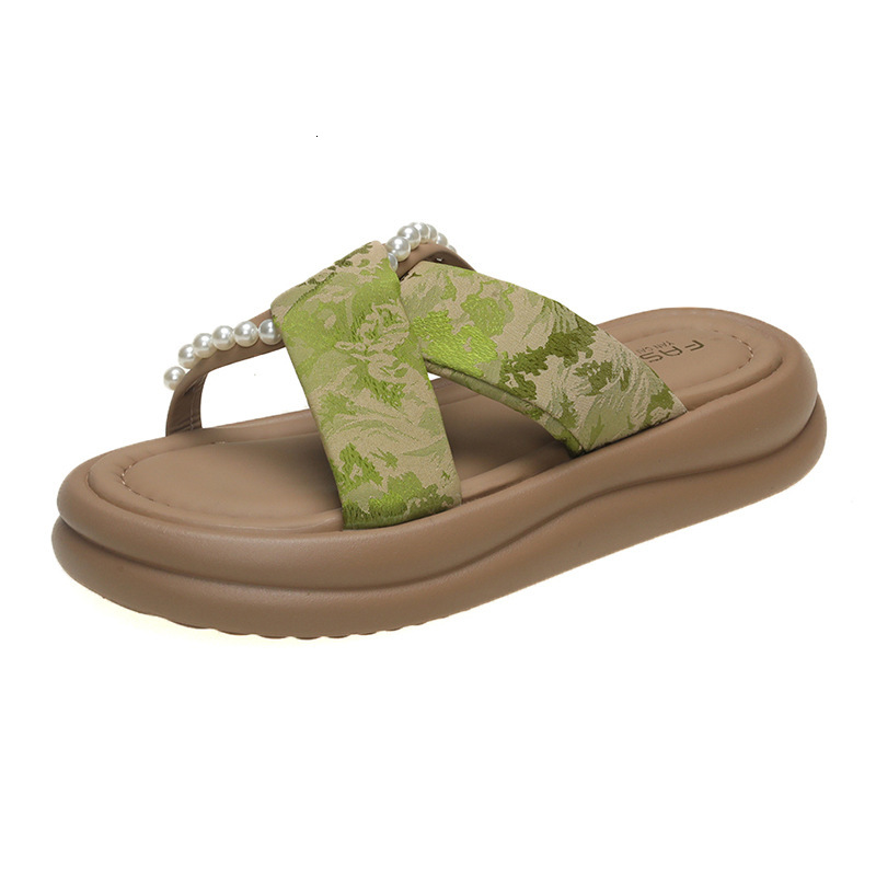 Ddmyoutdoor Platform Fairy Style Slippers Outdoor Summer New Fashion Roman Pearl Wedge Sandals For Women Trendy Outdoor Shoes