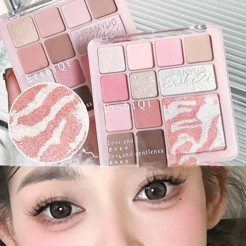 All in One Palette Pearly Matte Eyeshadow 12Colors Fine Shimmer Highlight Rose Pink Blush Eye Pigment Waterproof Korean Cosmetic