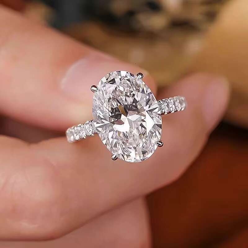 Hot Selling 925 Sterling Silver Womens Engagement Wedding Moissanite Rings 1CT 2CT 3CT VVS Oval Moissanite Ring