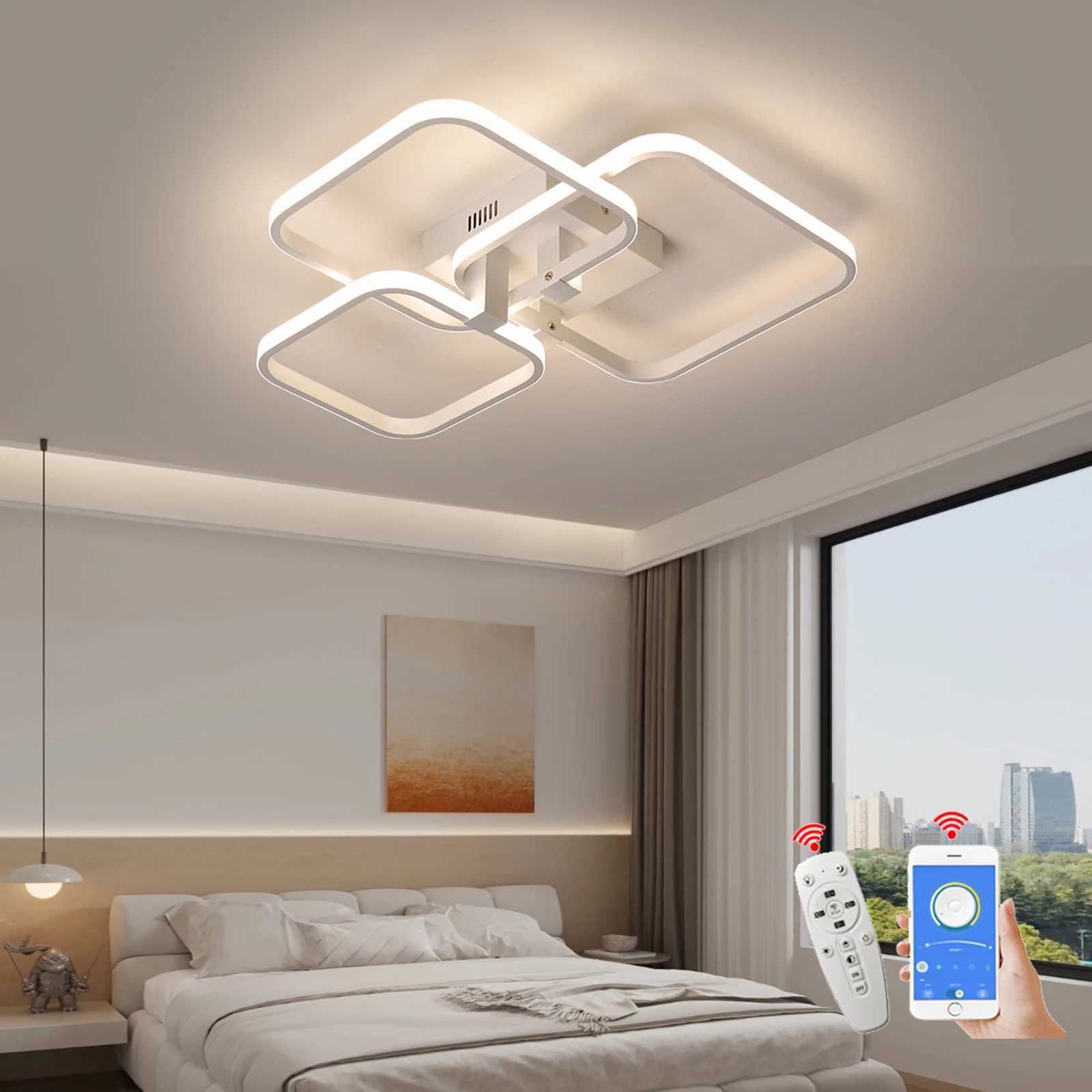Modern Dimmable LED Ceiling Light Black White LED Chandelier 3-6 Heads Living/Bedroom/Kitchen Ceiling Lamp W/Remote Control XJ2500613