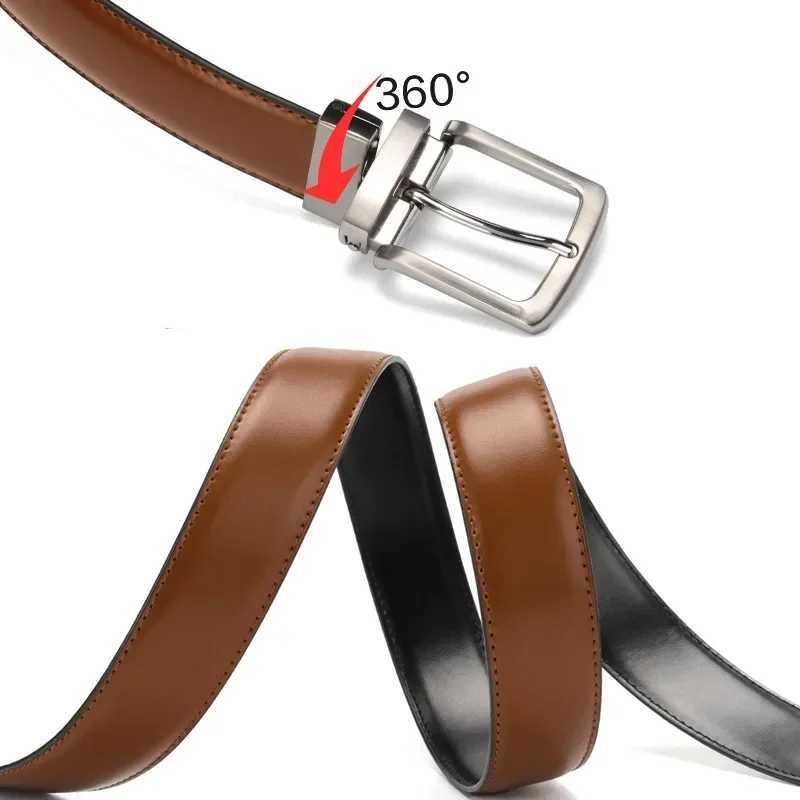 Real Genuine Leather Rotating Alloy Pin Buckle Belt for Men Unisex High Quality Cowskin Leather Cowboy Jeans Double-sided Belts X250614
