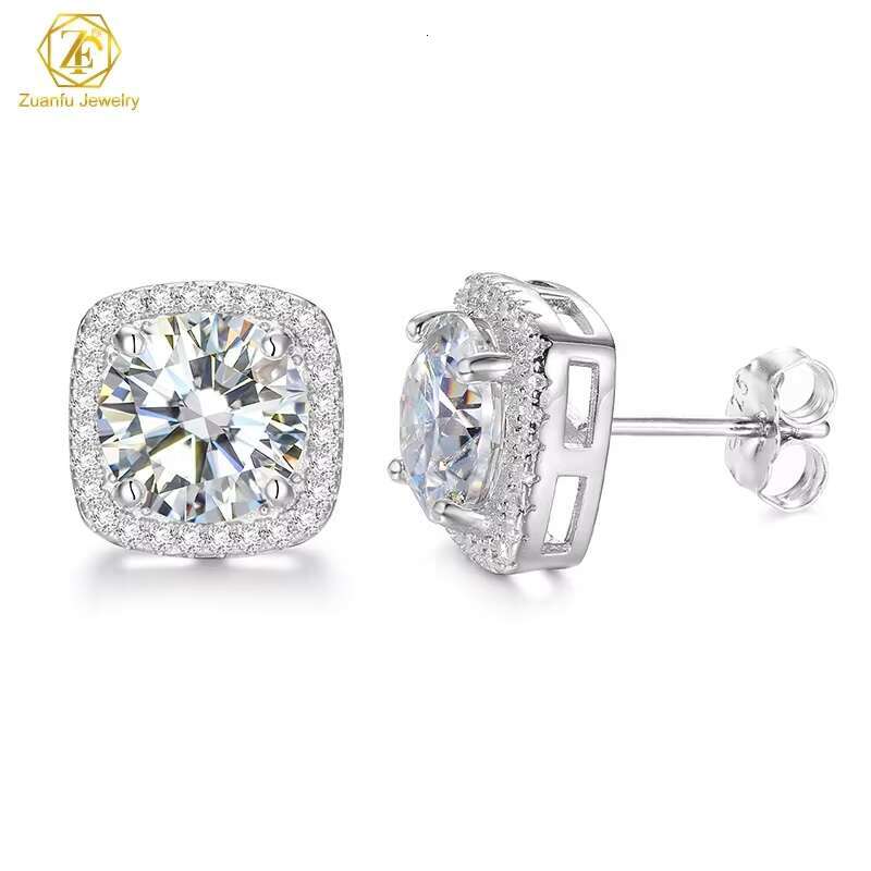 DE Cluster Halo S925 VVS Moissanite Earrings Women Hiphop 925 Sterling Silver Moissanite Stud Earrings with GRA Certificate