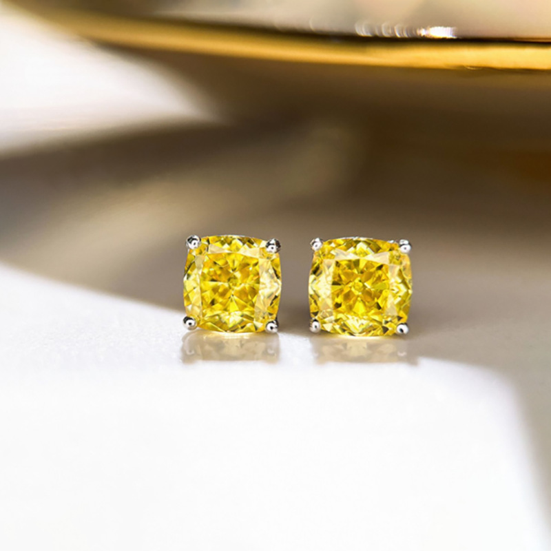 Choucong Sweet Cute Stud Earrings Simple Fashion Jewelry Classical 4 Claw 5A Yellow Zircon 925 Sterling Silver CZ Diamond Solitaire Party Women Girls 