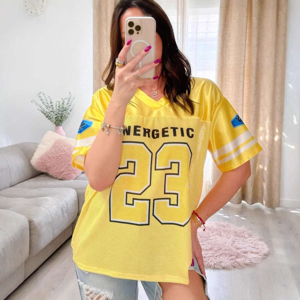 Summer New Ins Street Versatile Mesh Loose Patchwork Letter Print Short Sleeve T-Shirt Women's Clothing B5