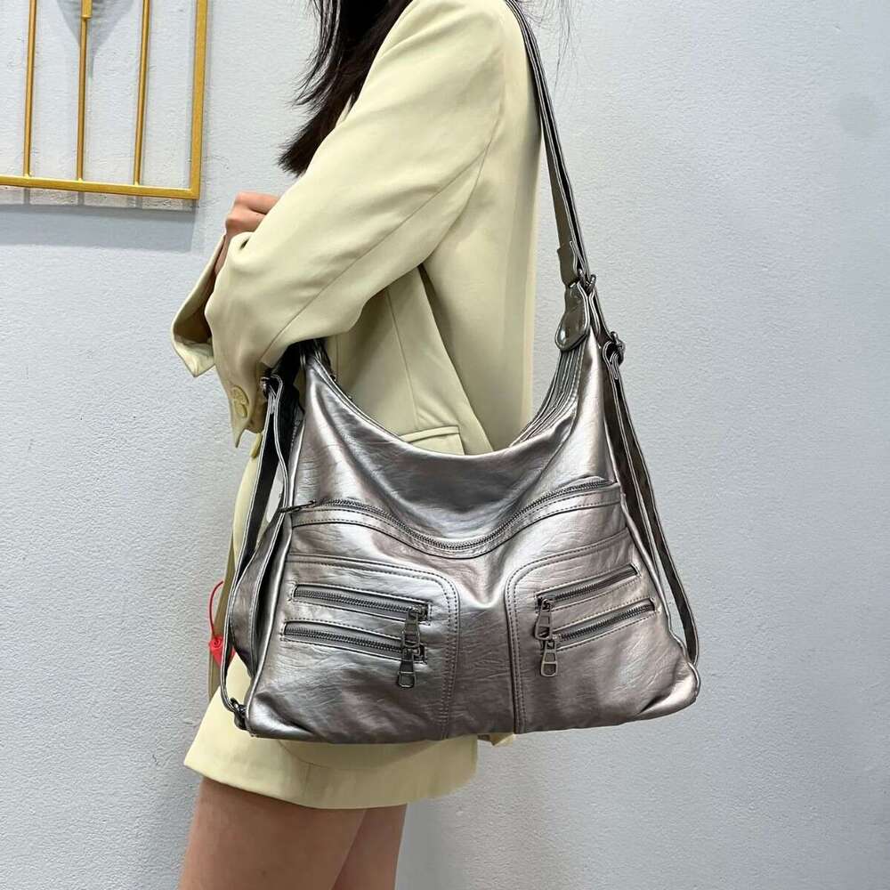 New Large Capacity Washed PU Women's Trendy Fashion Shoulder Versatile Backpack Soft Leather Crossbody Multi-use Bag