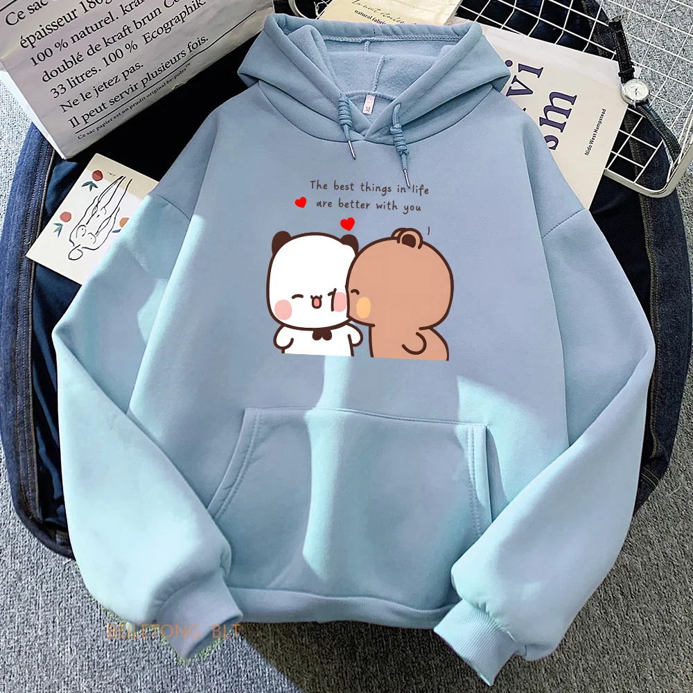 Panda Bear Bubu Dudu Love Heart SweatshirtMen Clothing Casual Long Sleeve Kawaii Printing Pullovers for Winter Fleece 250614