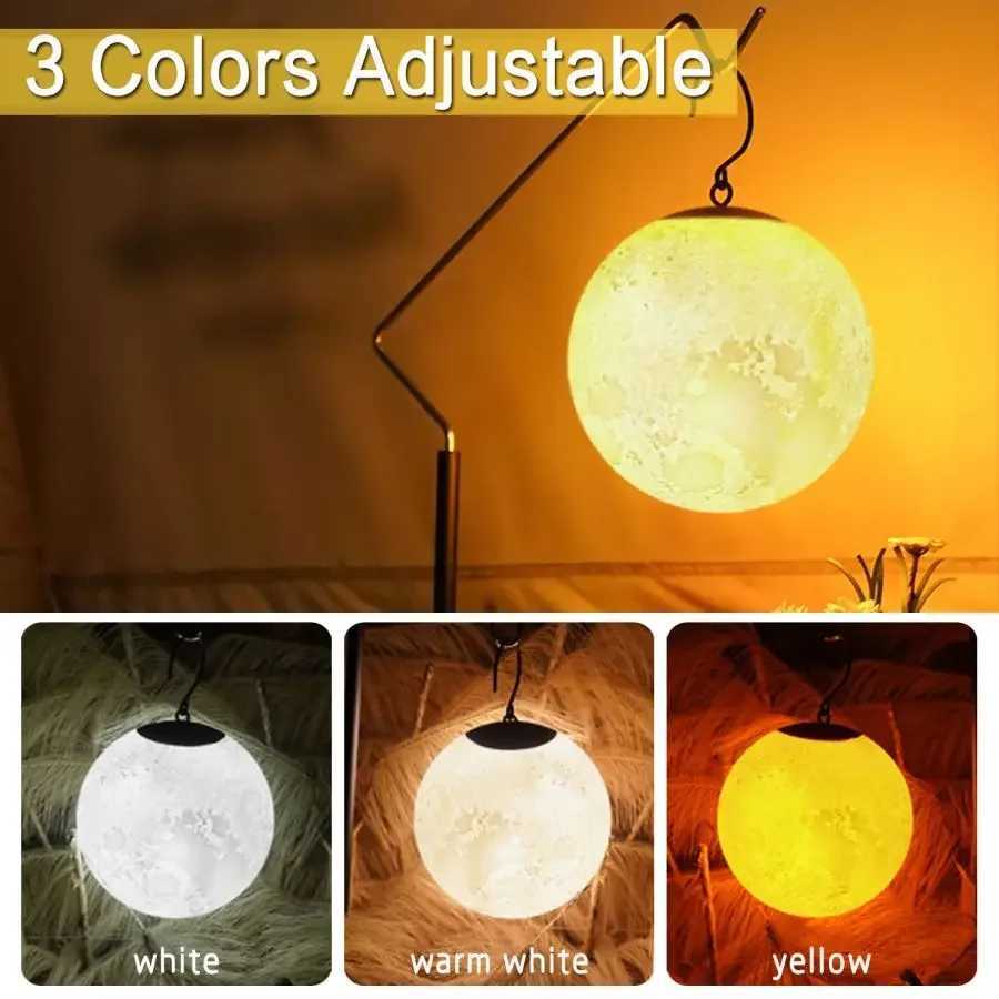 Outdoor LED Camping Lantern Waterproof Tent Lamp USB Rechargeable Portable Hanging Moon Light Garden Decor Lights W250613