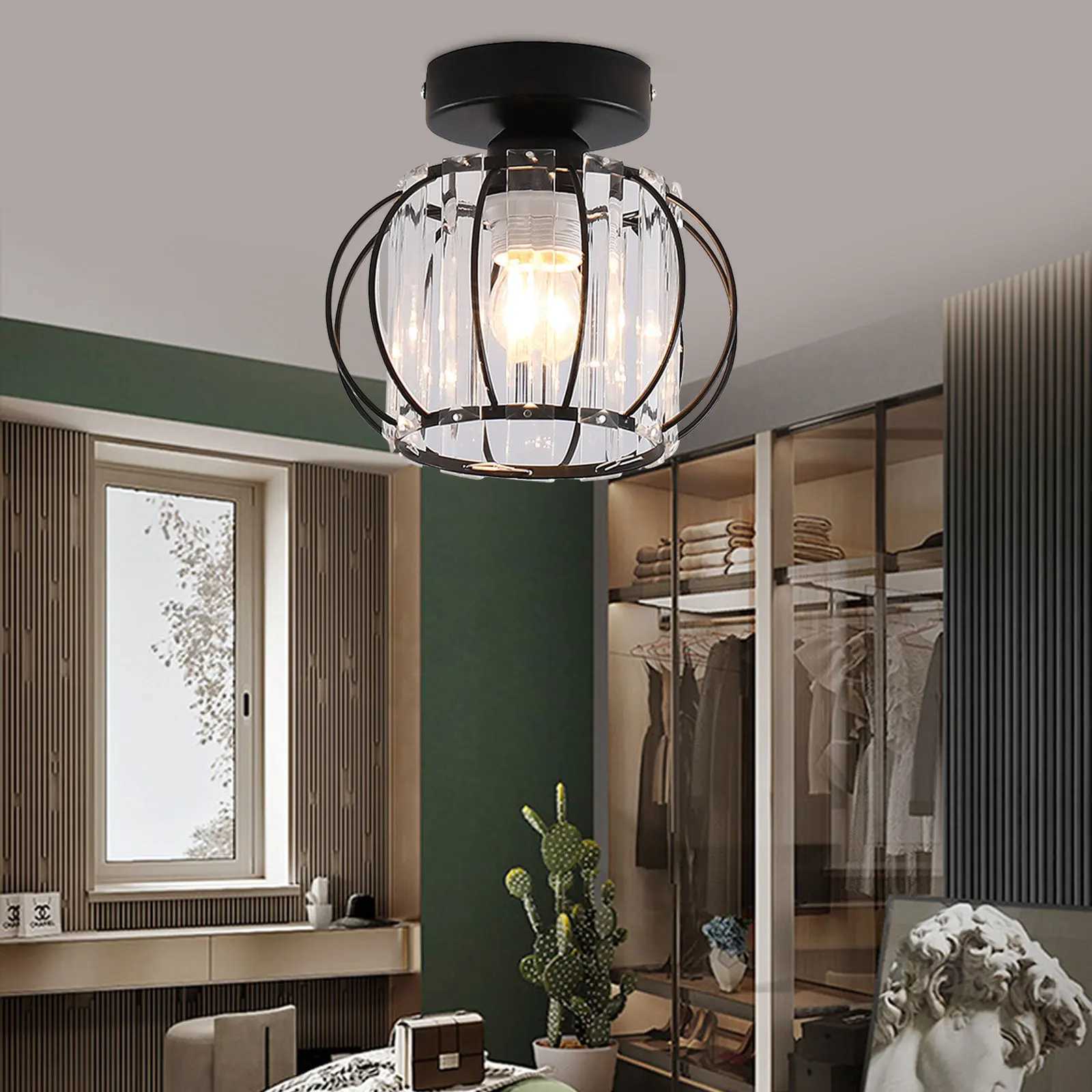 Black Modern Crystal Chandeliers Ceiling Light Flush Mount Ceilings Lamp E26 Fixtures for Bedroom Hallway Office XJ2500613