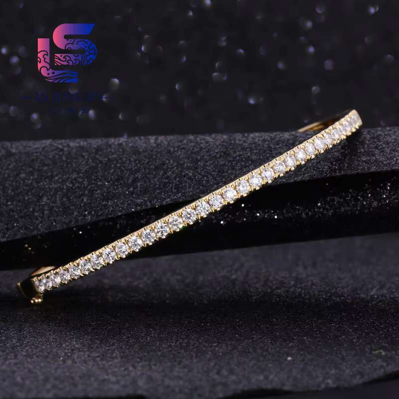 Group Order Bangle 9k 10k 14k Gold 2mm Round Moissanite Lab Grown Gemstone Bracelet