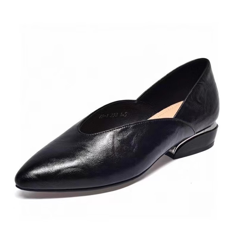Ddmysports Shallow Mouth Single Spring New Soft Sole Leather Slip On Women S Pointed Toe Thick Heel Grandma Shoes Outdoor Shoes