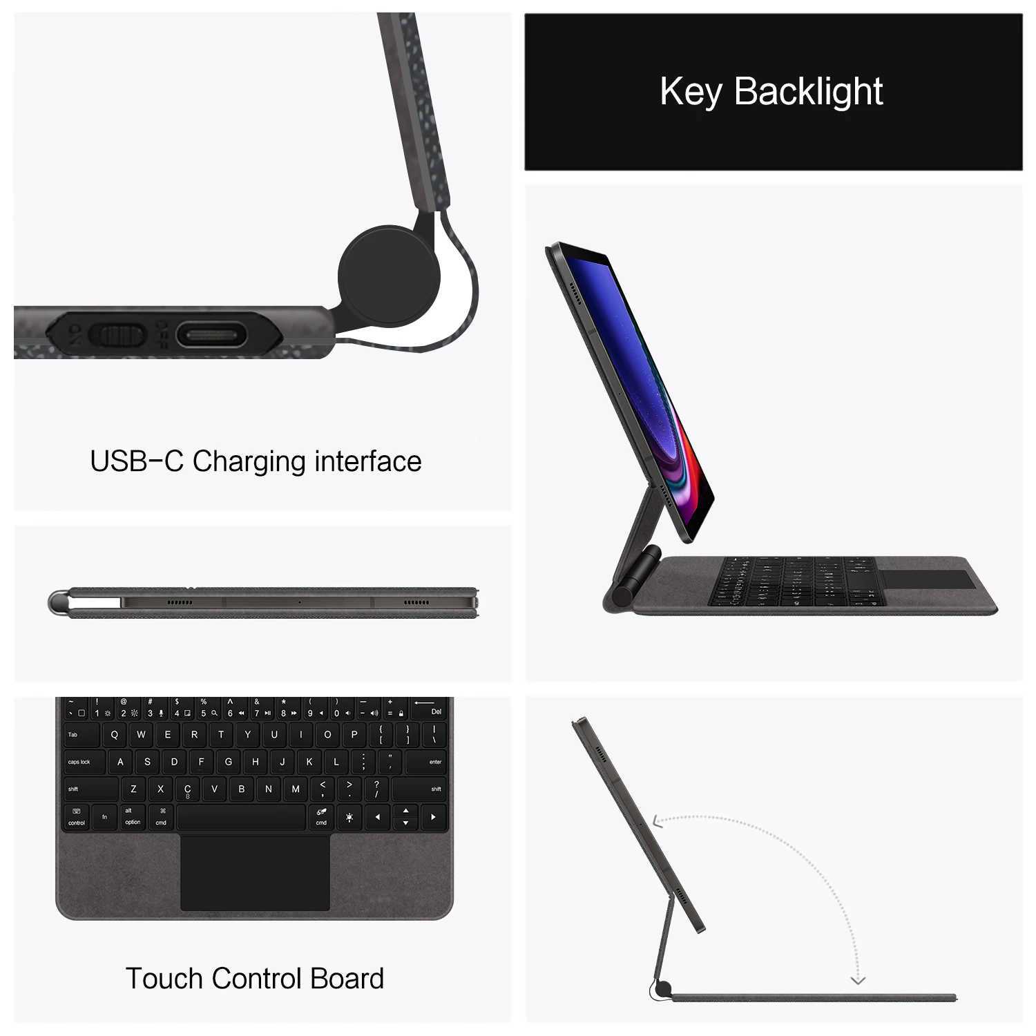 HUWEI Magic Keyboard For Samsung Galaxy Tab S9 FE Plus S7 FE S8 Plus 12.4 Tablet Smart Case Portuguese Spanish Korean keyboard X250614