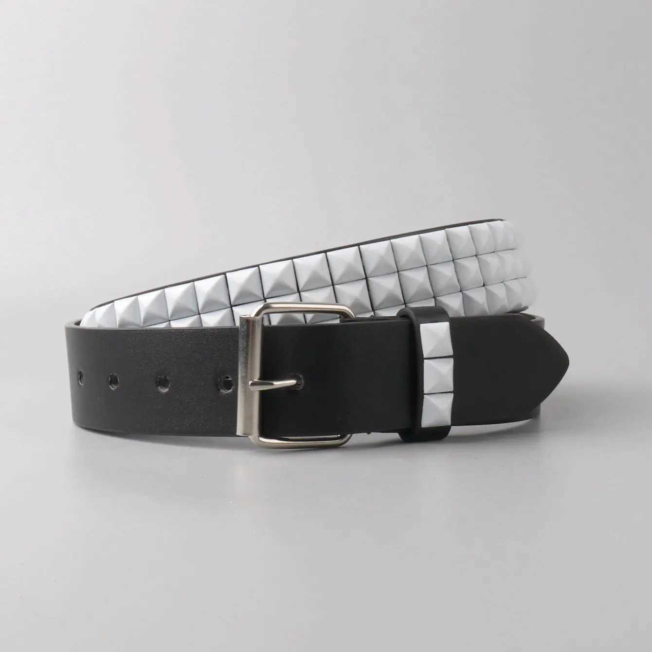 Fashion mens metal pin buckle PU riveted belt X250614