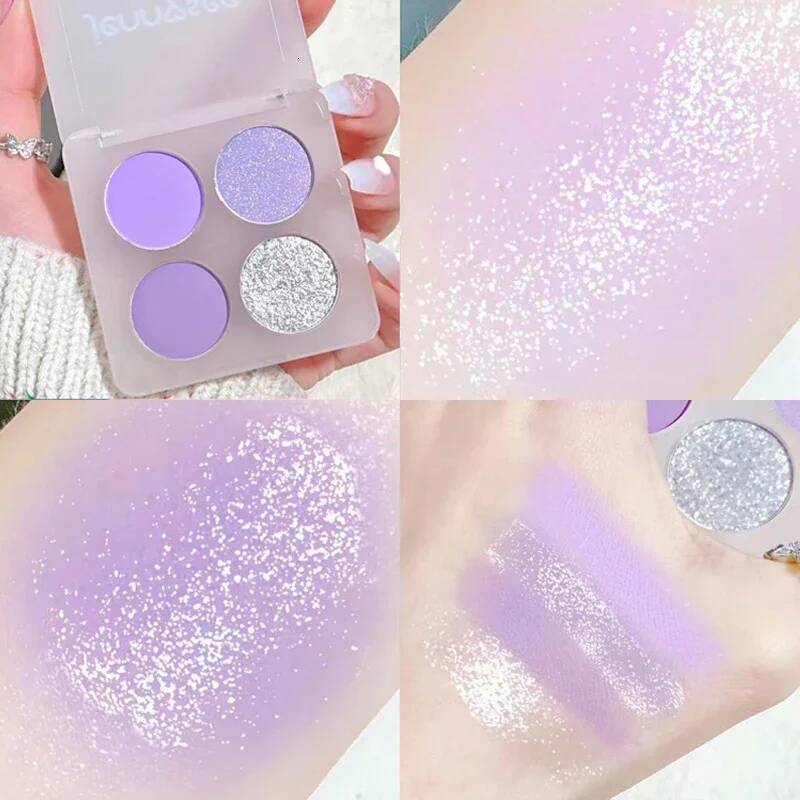 4-Color Cut Off Purple Green Shadow Glitter Pearly Colorful Eyeshadow Korean Eye Makeup Palette