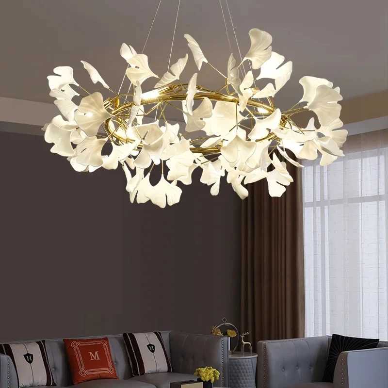 Creative Ginkgo Leaves Luxury Acrylic Chandelier Modern Living Room Lights Lustre Home decor G9 Bulb Dining Room Pendant Lamp XJ2500613