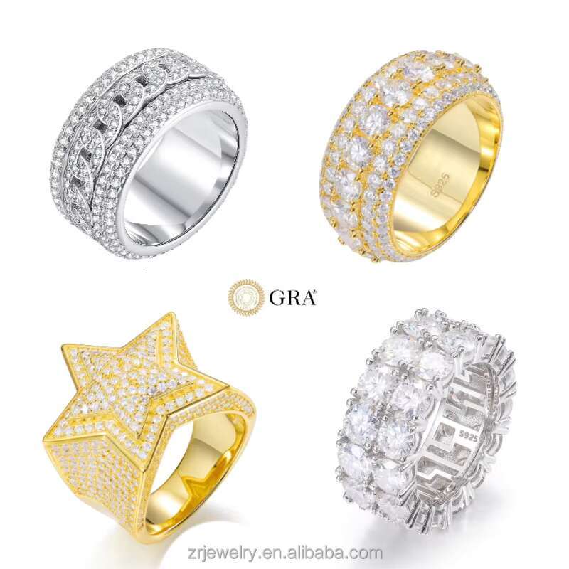 Telula Moissanite Rings Gra Certified Iced Out Moissanite Men Ring S925 Sterling Silver Gold Plated Hiphop Moissanite Ring