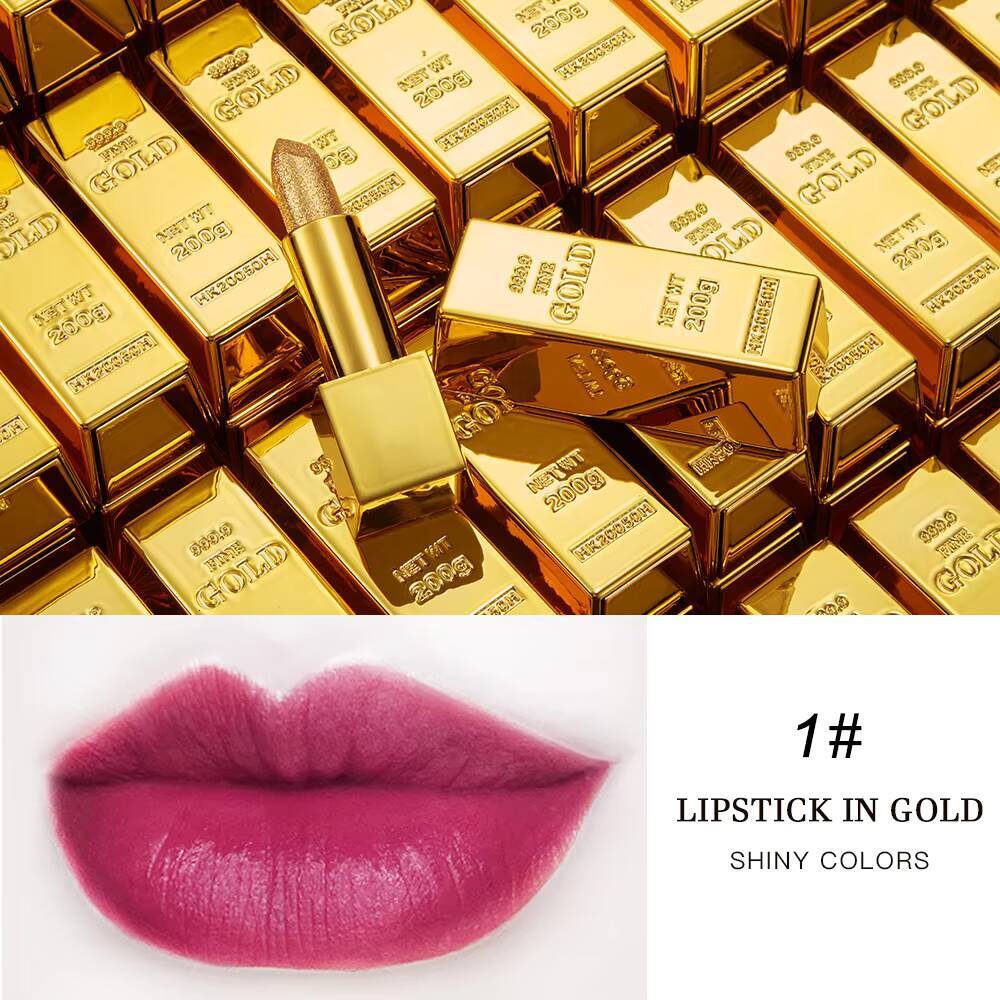 New Gold Bullion Lipstick Beauty Shiny Matte Velvet Shell Lip Glaze Fashion Lasting Lips Makeup Cosmetic happy