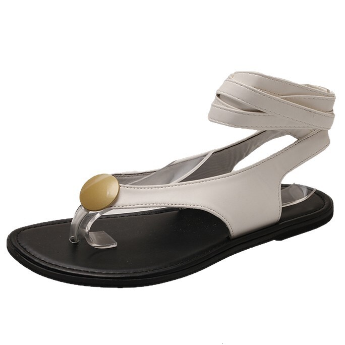 Ddmyoutdoor Niche New Flat Lace Up Toe Post Vacation Style Versatile Casual Thong Roman Beach Sandals Outdoor Shoes