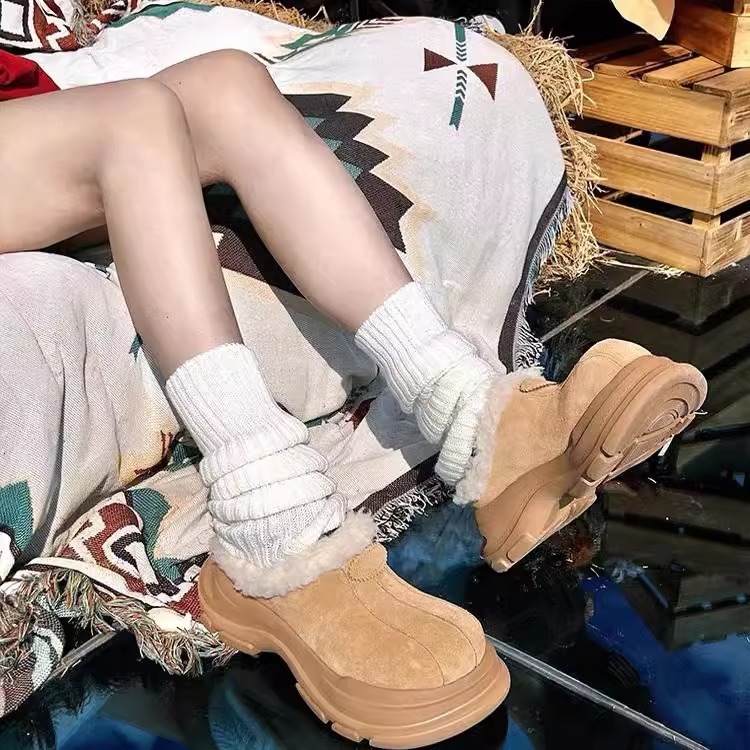 Ddmysports Women S Snow Winter New Leather And Fur Integrated Warm Cotton Thick Sole Non Slip Bread Shoes Lace Up Short Boots Outdoor Shoes