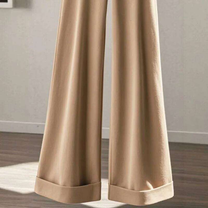 Limiguyue Khaki Pockets Pants Versatile Loose Wide Legs Pant Women Spring Autumn Casual Ankle-Length Trousers Office Lady 666P