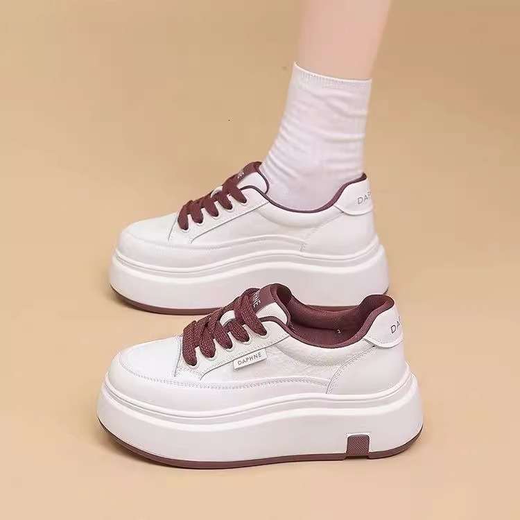 Ddmysports New Thick Soled White For Women Spring Versatile Sports Casual Shoes Height Increasing Lace Up Lightweight Sneakers Outdoor Shoes