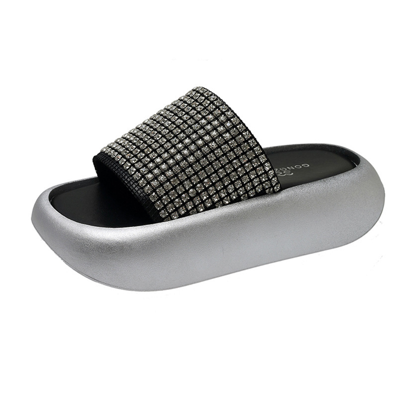 Ddmyoutdoor Platform Height Increasing One Strap Slippers For Women Summer Outdoor Rhinestone Wedge Fashion Sandals Outdoor Shoes