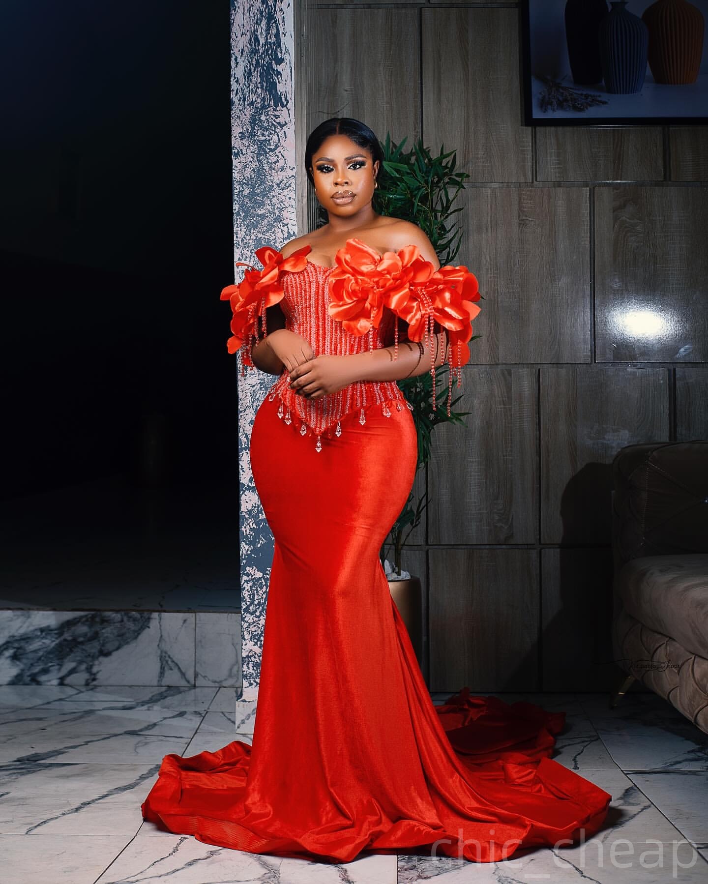 Red Mermaid Prom Dresses 2025 Beaded Crystals Flowers Velvet Evening Formal Party Second Birthday Engagement Gowns Plus Size Dress For Special Occasio