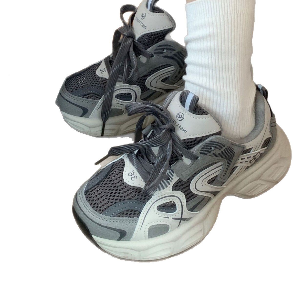 Ddmysports Spring Casual Thick Soled Sneakers For Women New Height Increasing Versatile Dad Breathable Mesh Running Shoes Outdoor Shoes