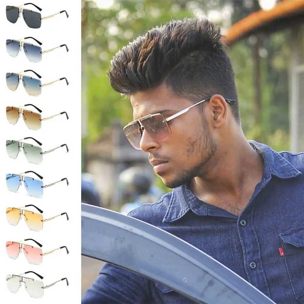 Oversized Double Bridge Sunglasses Frameless Square Frame Mens Shades Rimless UV Protection Street Shooting Eyewear Z250614