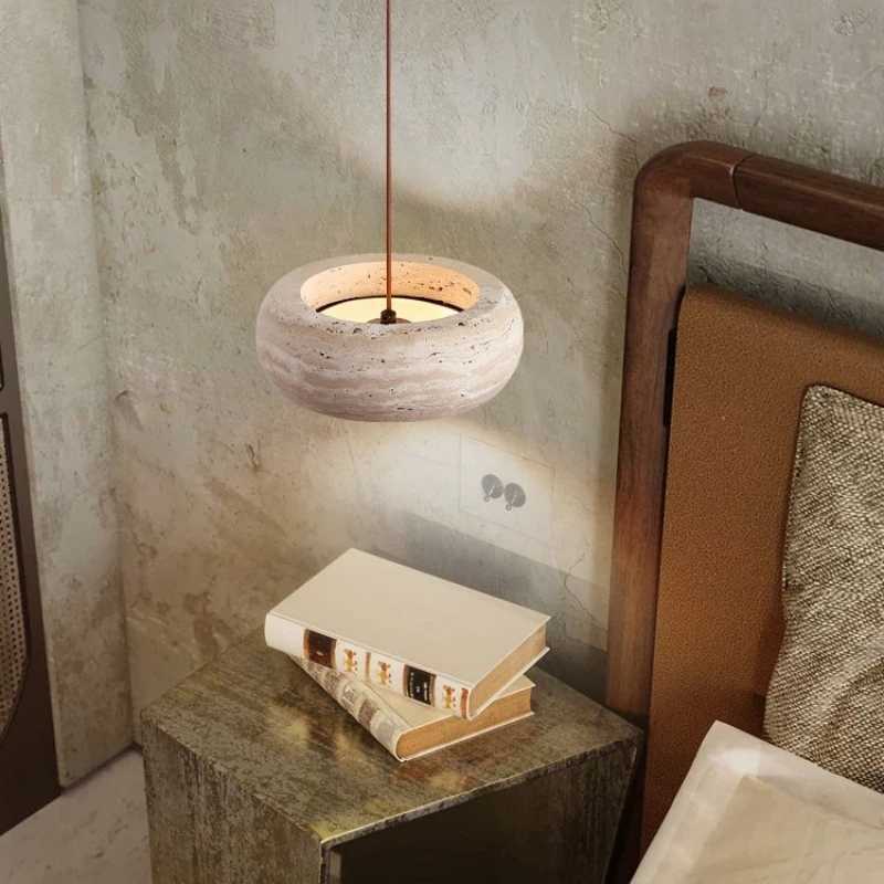 Wabi Sabi Stone Pendant Lamp LED Cave Stone Hanging Lamp For Dining Room Bedroom Bedside Minimalist Kitchen Island Pendant LampXJ2500613