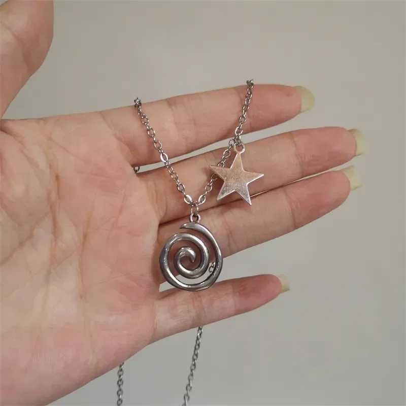 Gothic Vintage Silver Color Spiral Vortex Star Pentagram Pendant Chain Necklace For Women Men Unisex Boho Hip Hop Y2K Jewelry Z250614