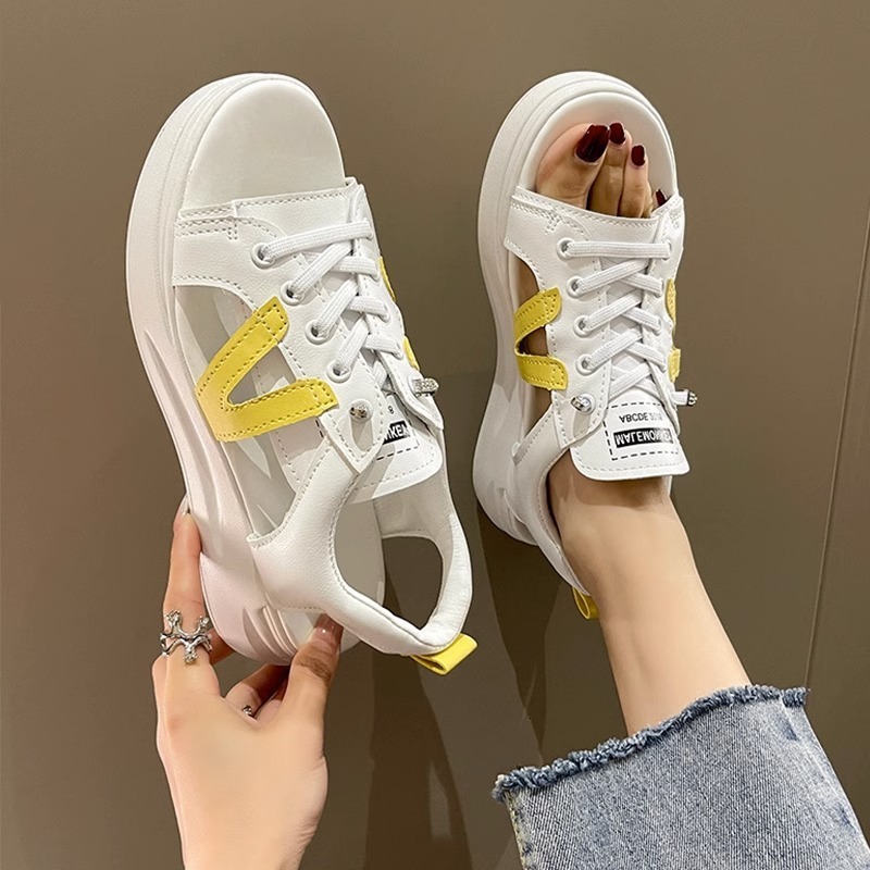 Ddmysports Summer New Women S Shoes Thick Sole Hollow Out Platform Fashion Casual Sports Flat White Sneakers Sandals For Outdoor Shoes
