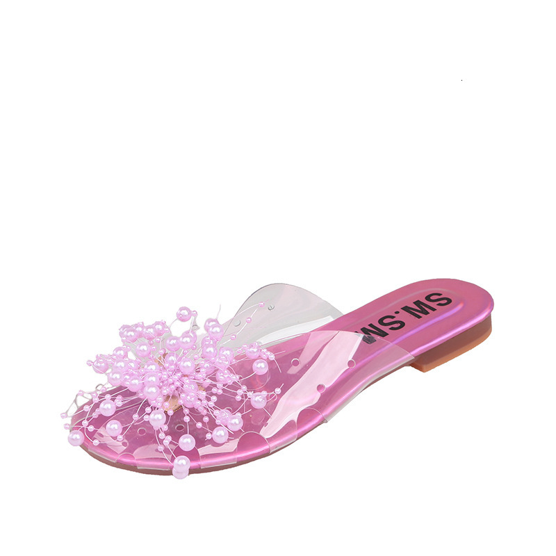 Ddmyoutdoor Shiny Silver Transparent Beaded Toe Cap Half For Women Outdoor Summer Internet Celebrity Super Popular Sandals Slippers Outdoor Shoes