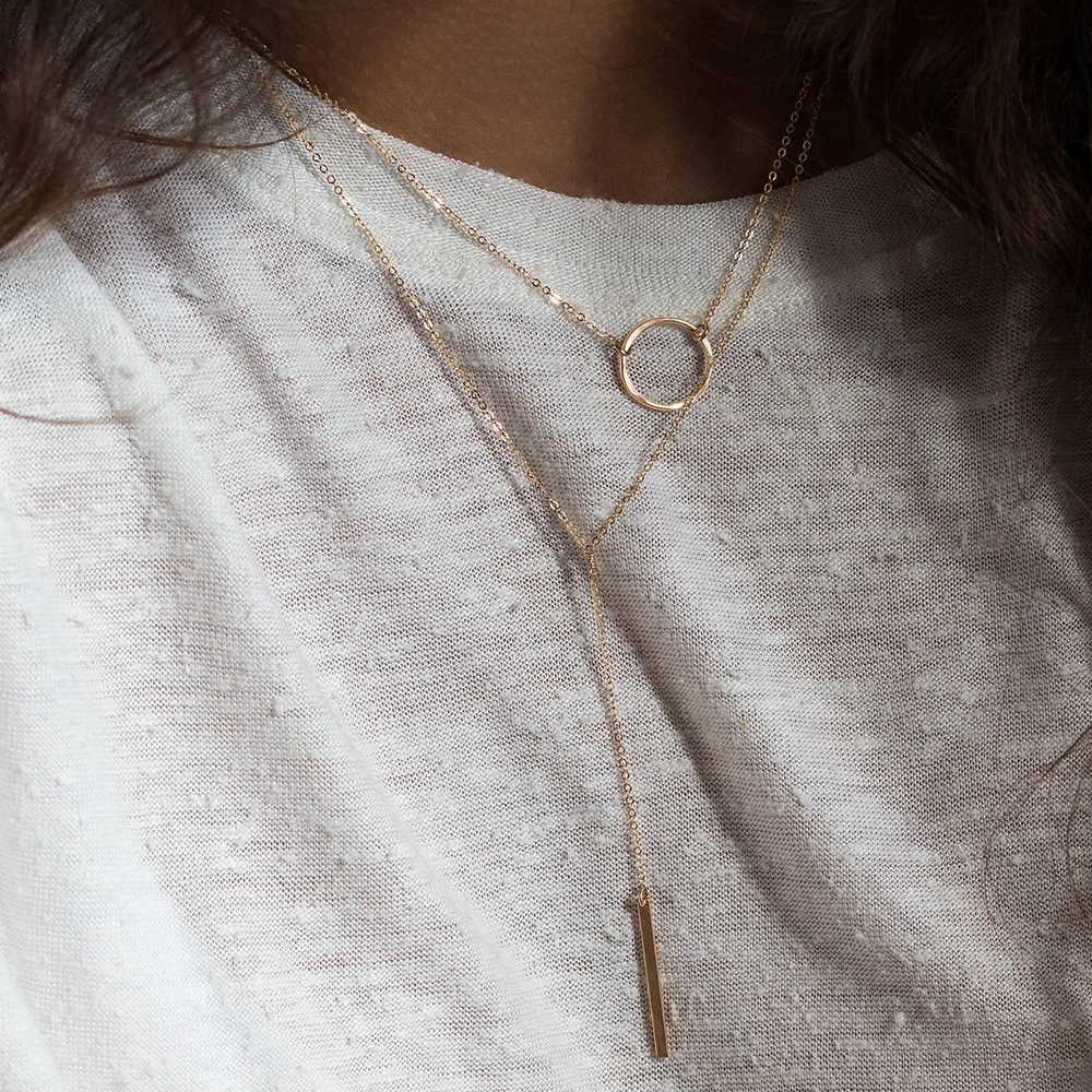 eManco Stainless Steel Y-shaped Vertical Bar Stick Necklace Clavicle Chain Z250614