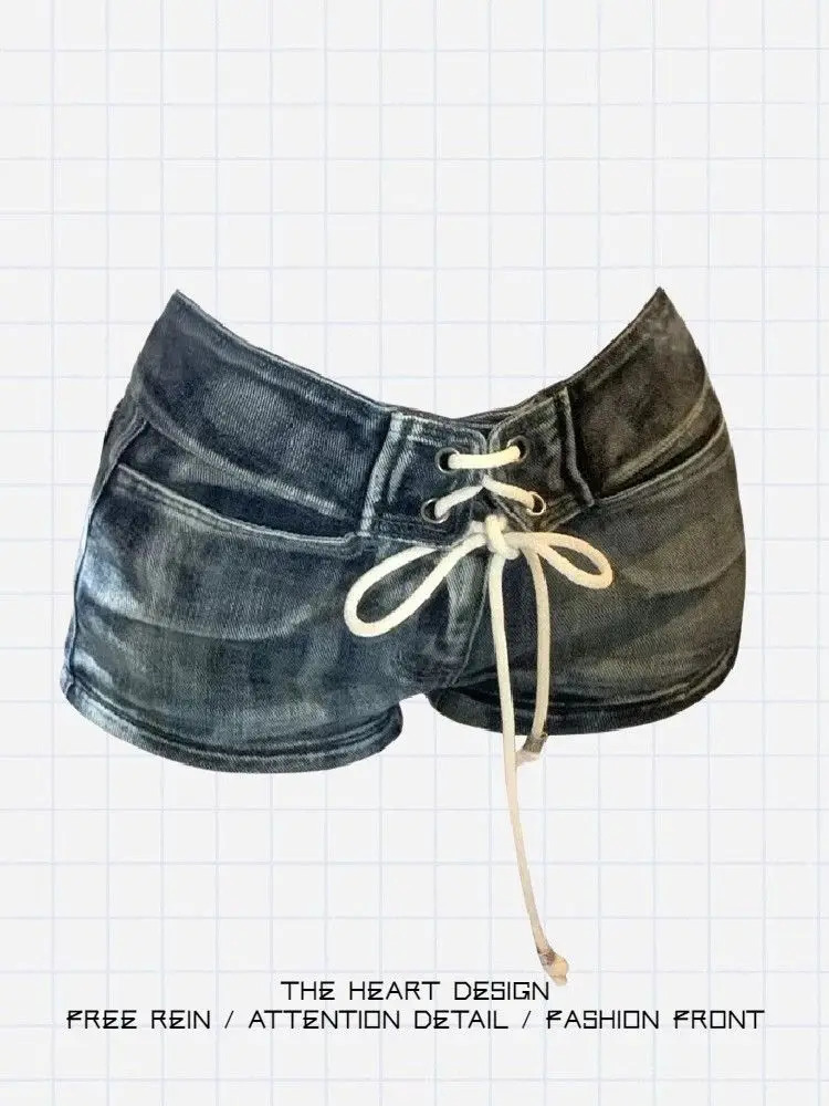 Womens Blue Y2k Denim Shorts Vintage Harajuku Jean Shorts 90s Aesthetic Low Waist Mini Short Pants Emo 2000s Clothes Summer 250613