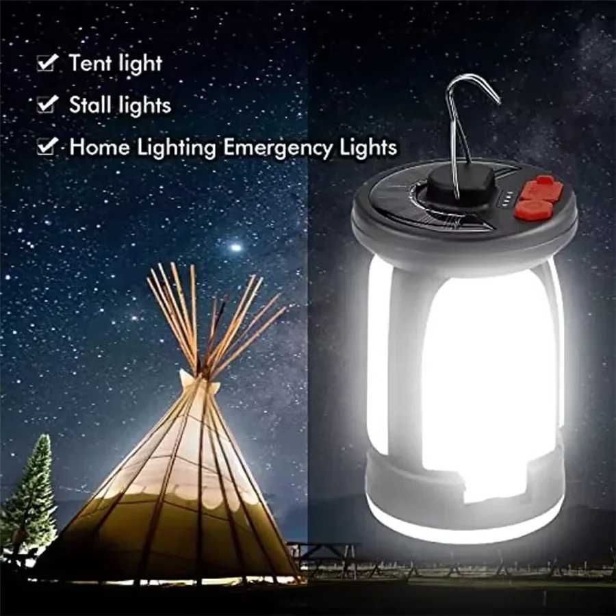 Waterproof Foldable LED Solar Camping Light USB Rechargeable 6 Modes Outdoor Tent Lamp Portable Lanterns Emergency Night Lights W250613